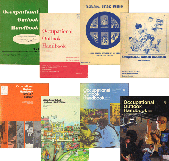 Eight Occupational Outlook Handbook covers