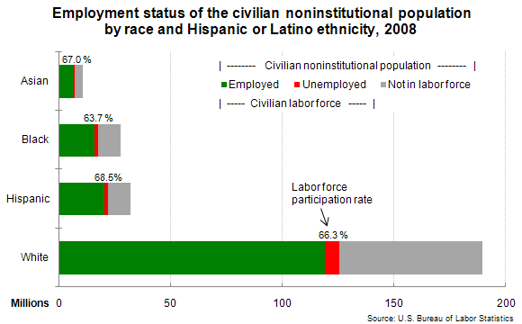 Employment status of the civilian noninstitutional population by race and Hispanic or Latino ethnicity, 2008