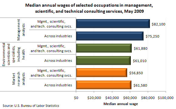 Median annual wages of selected occupations in management, scientific, and technical consulting services, May 2009