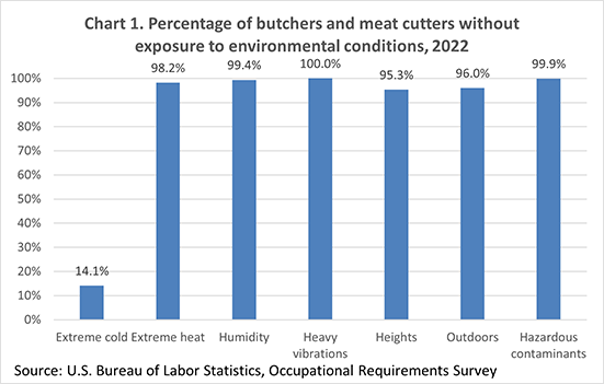 Chart 1. Percentage of butchers and meat cutters without exposure to environmental conditions, 2022