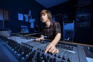 Worker using sound board