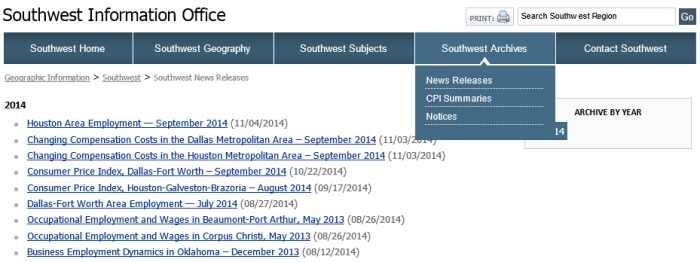 screenshot of the Southwest Information Office Archives page