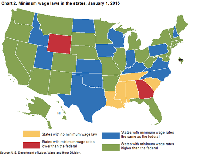 Chart 2. Minimum wage laws in the states, January 1, 2015