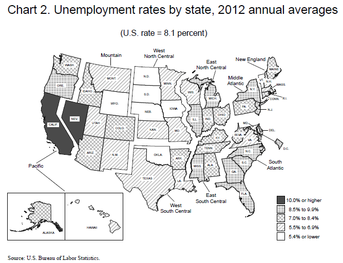 Chart 2. Unemployment rates by state, 2012 annual averages