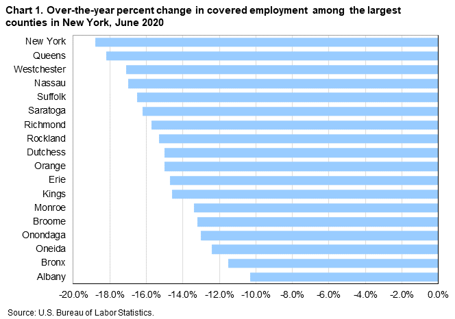 Chart 1. Over-the-year percent change in covered employment among the largest counties in New York, June 2020
