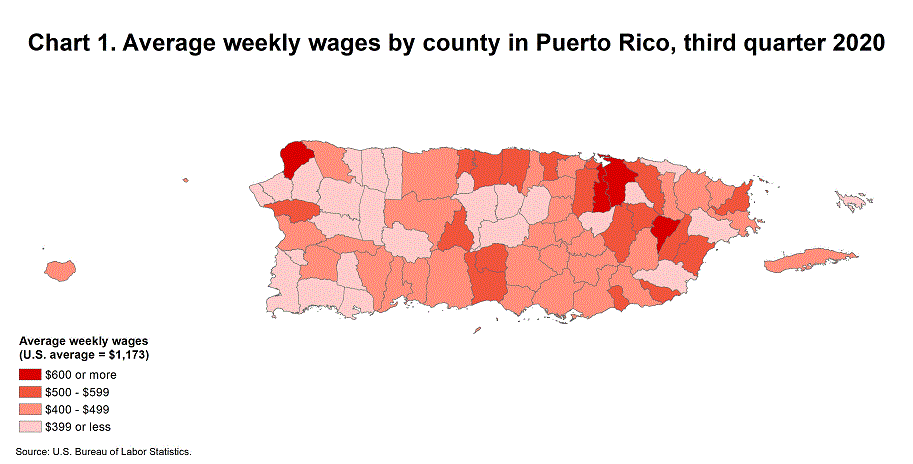 Average weekly wages by county in Puerto Rico, third quarter 2020
