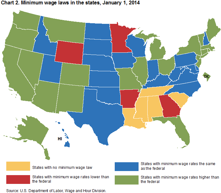 Chart 2. Minimum wage laws in the States, January 1, 2014