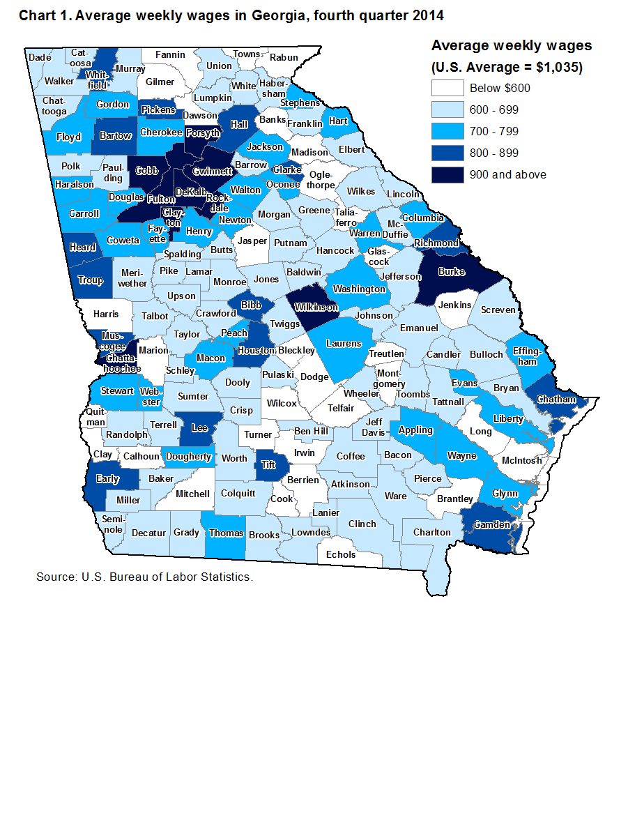 Chart 1. Average weekly wages in Georgia, fourth quarter 2014