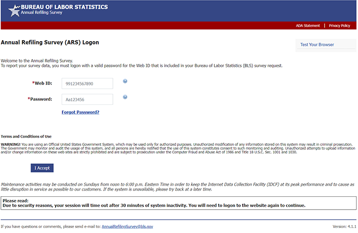 Log in to ARS using your 12-digit Web ID and 8-character password