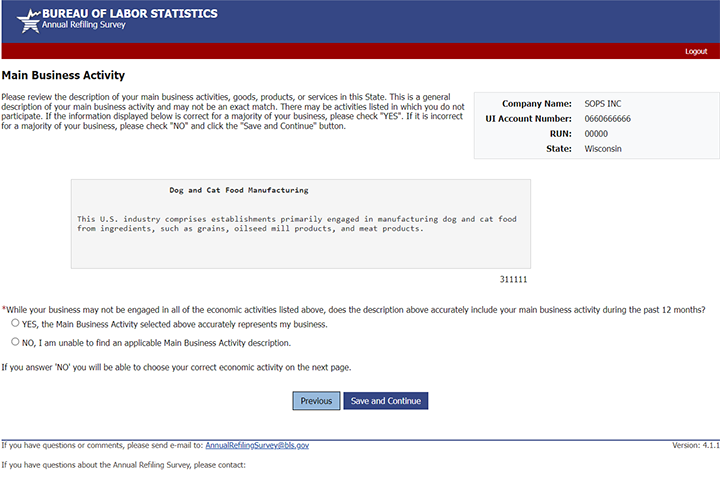 Verify or update your main business activity.