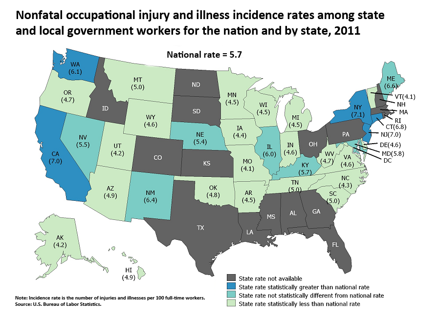 Nonfatal injury and illness rate greater than national average in five states image